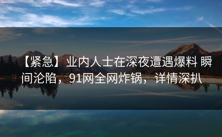 【紧急】业内人士在深夜遭遇爆料 瞬间沦陷，91网全网炸锅，详情深扒